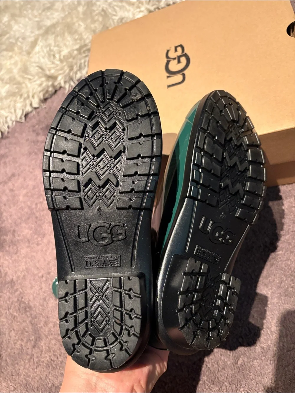 UGG Women's Deep Teal Glossy Waterproof Rain Boots